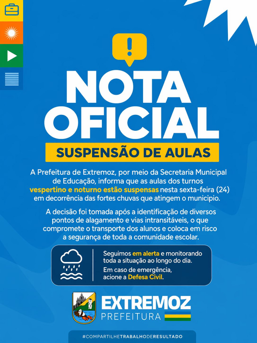 Aulas suspensas em Extremoz